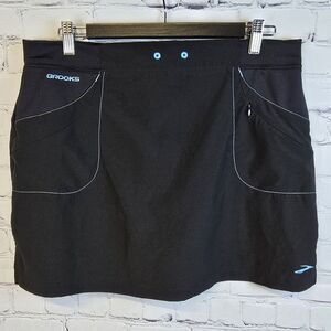 Brooks Activewear Skort Shorts Women's Med Black Lined Logo Athletic Pull-On